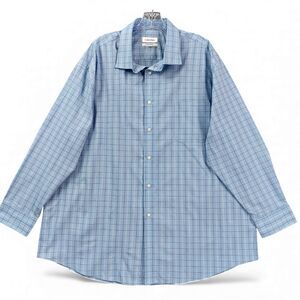 Calvin Klein Fresh Comfort Men’s Dress Shirt 17.5 36/37 Blue Check Regular Fit